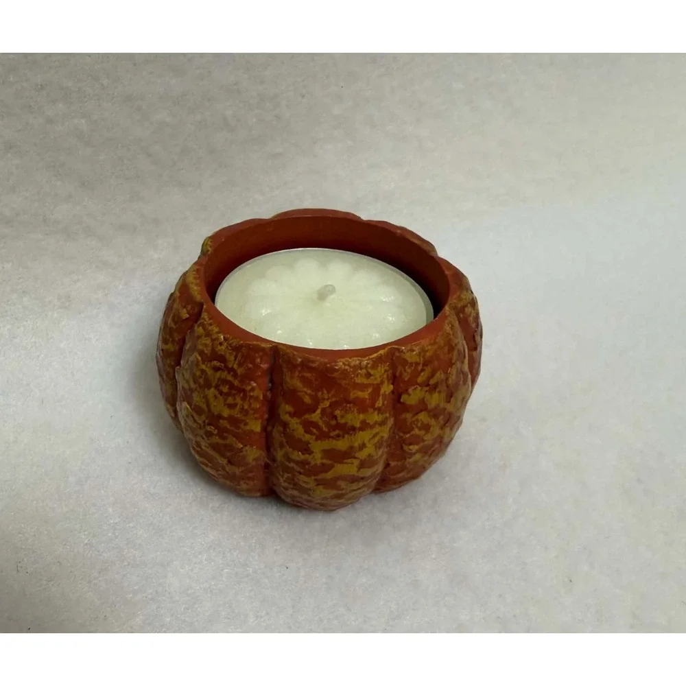 Vintage Crazy Mountain Pumpkin Tealight Holder Halloween Rustic Jack-O-Lantern